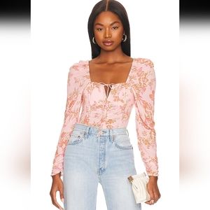 Free People Hilary Printed Top In Pink Combo Size Large